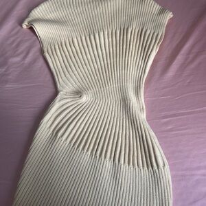 Fashion Nova Cream Ribbed Midi Dress
